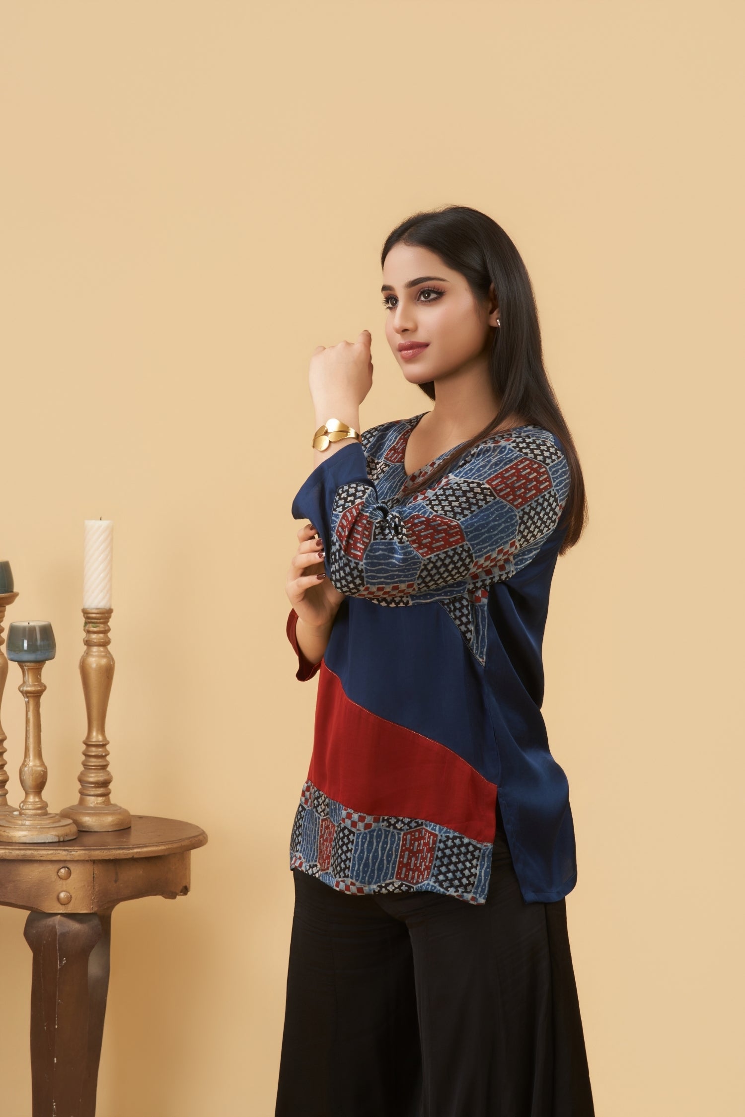 Aira V-Neck Ajrakh Top