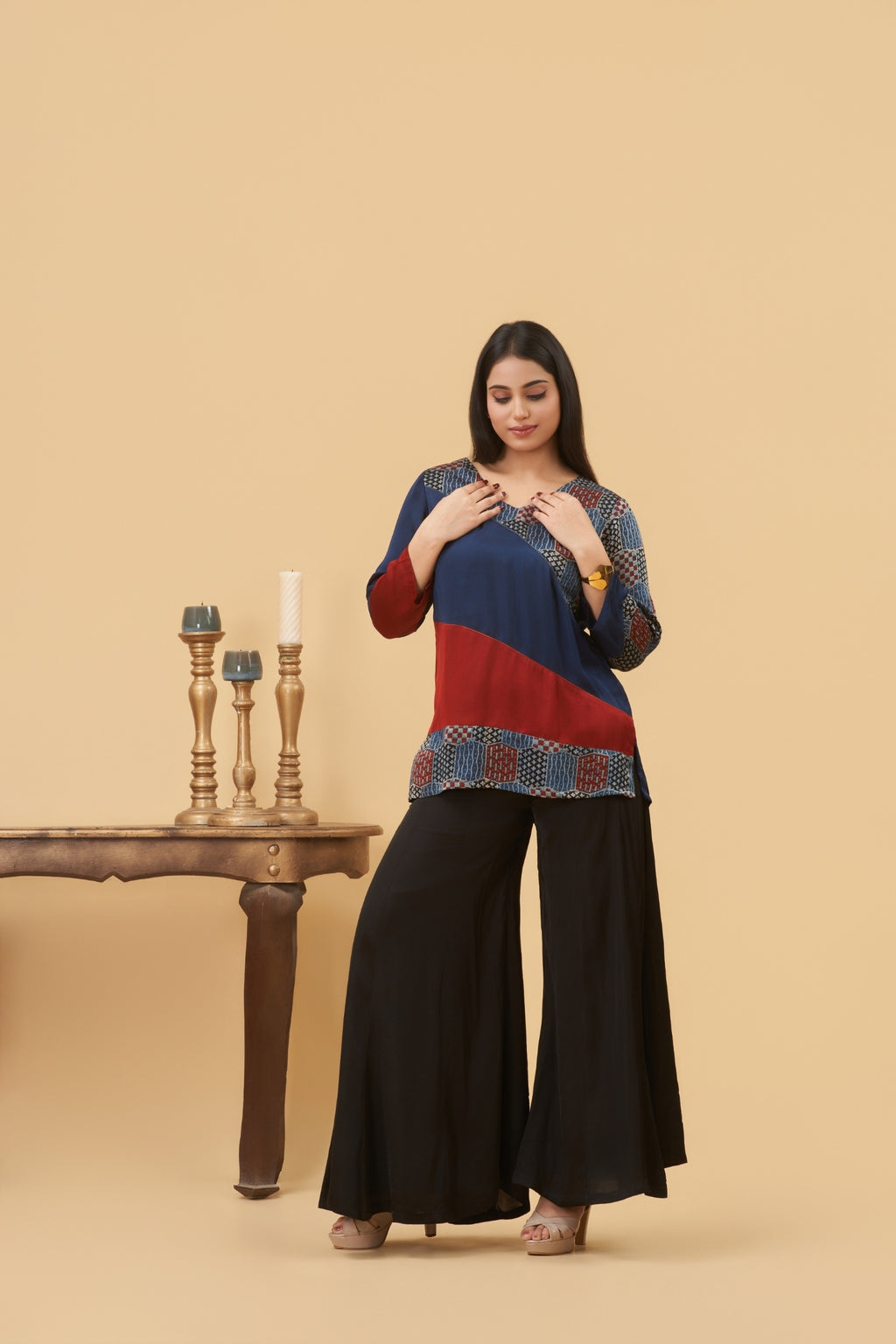 Aira V-Neck Ajrakh Top