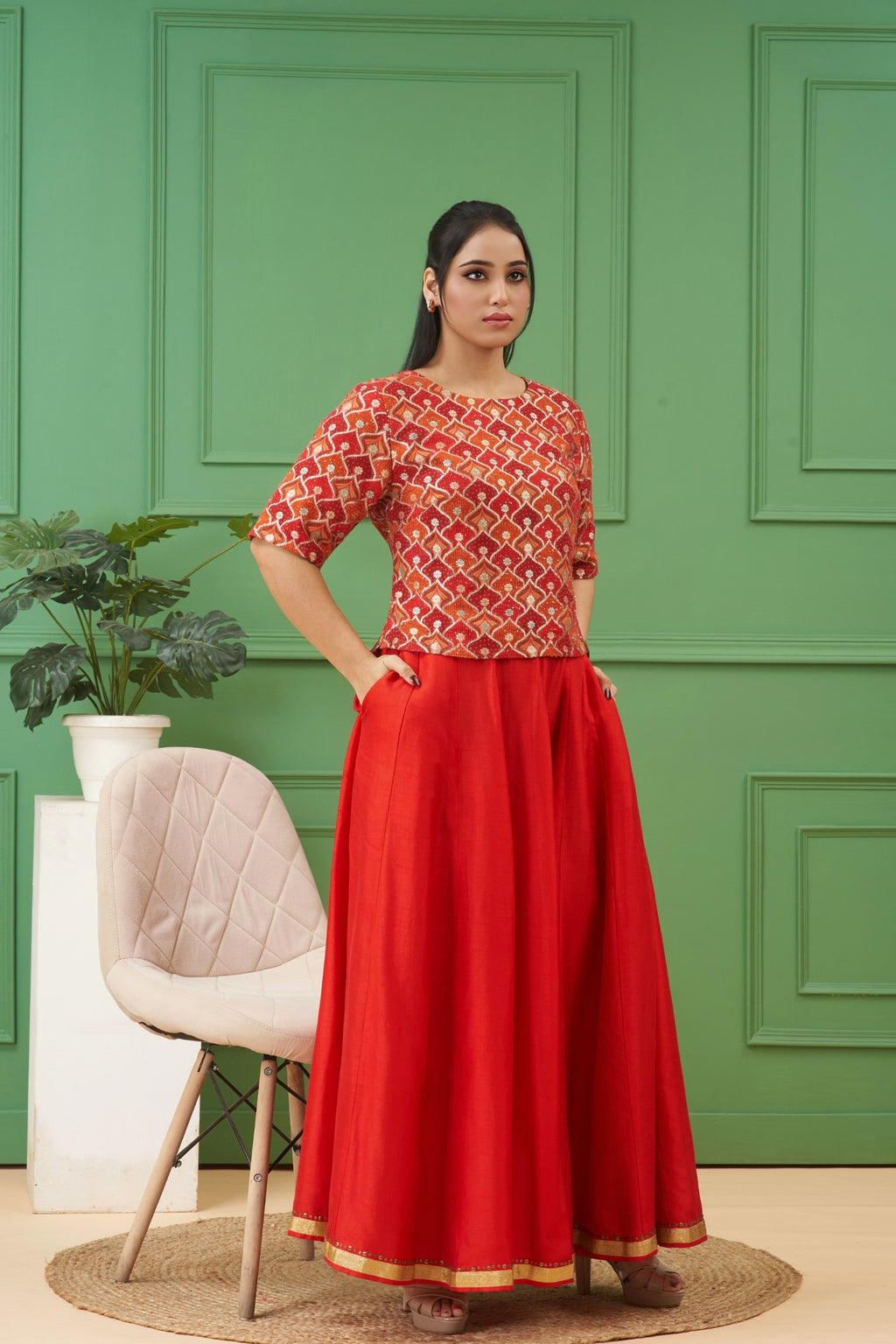 Red Co-ord Skirt Set