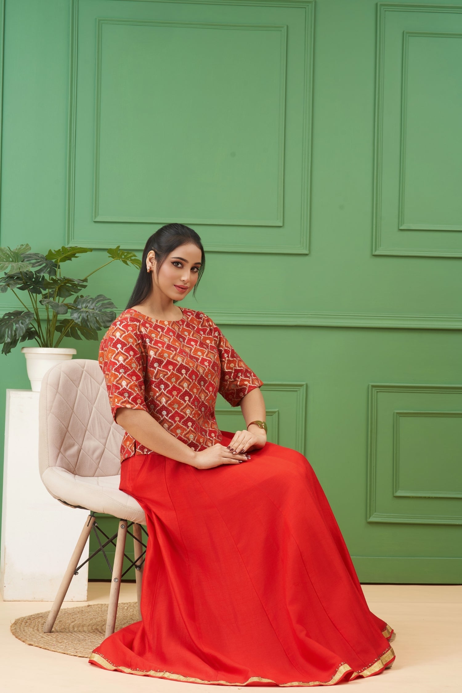 Red Co-ord Skirt Set