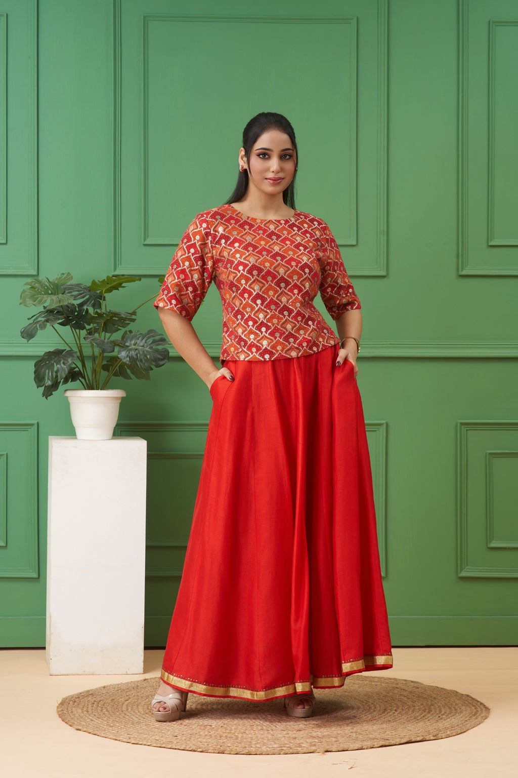 Red Co-ord Skirt Set