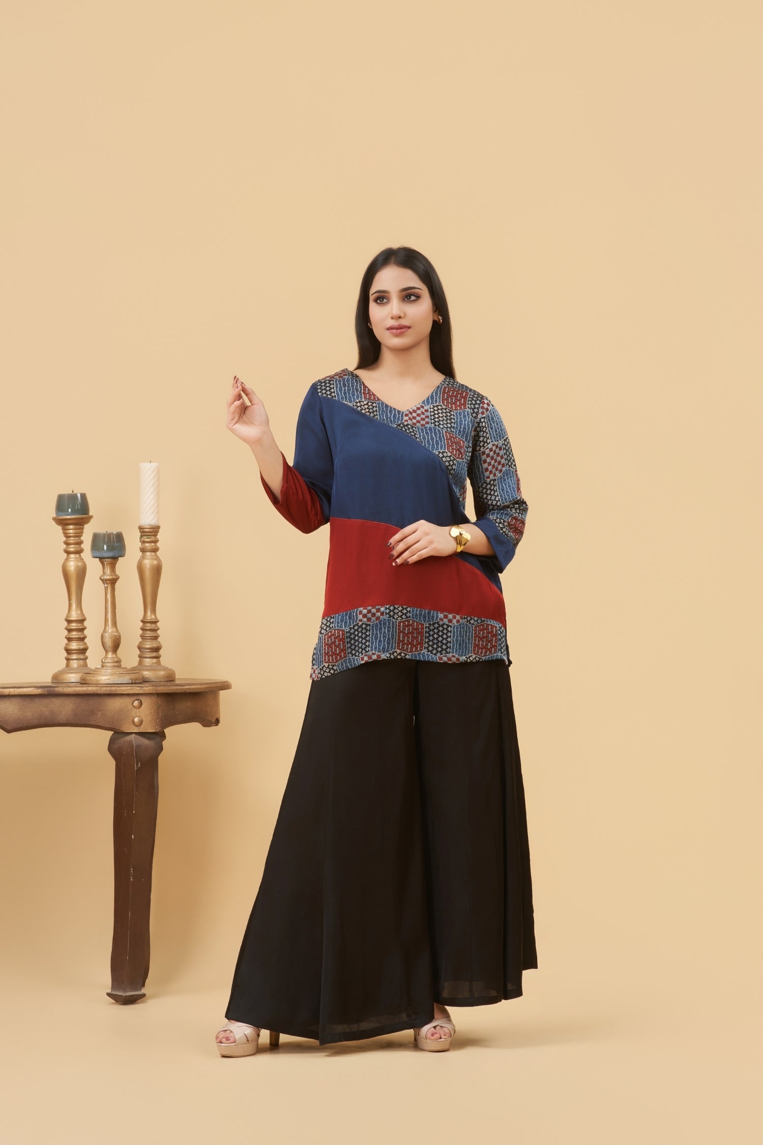 Aira V-Neck Ajrakh Top