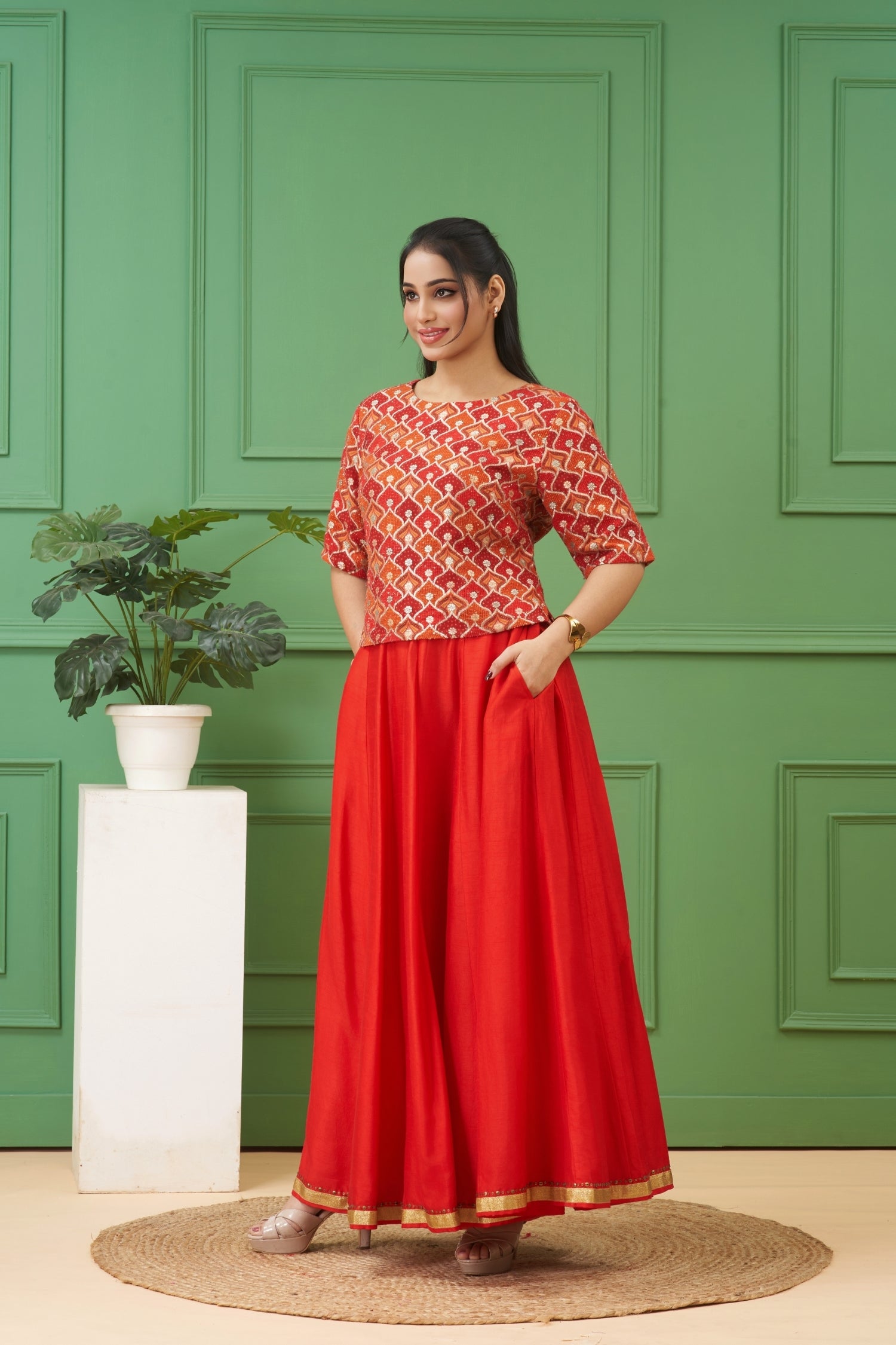 Red Co-ord Skirt Set