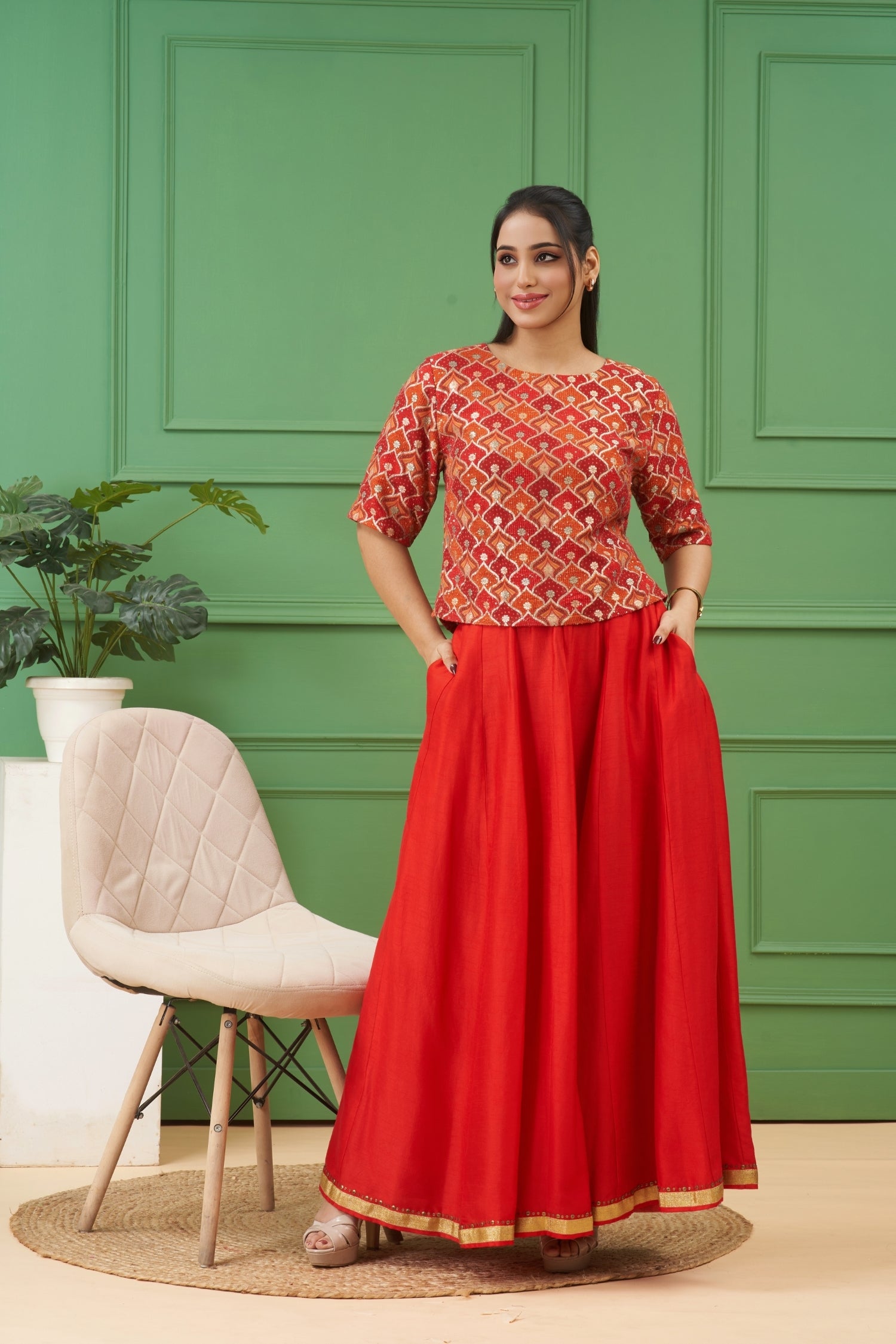 Red Co-ord Skirt Set