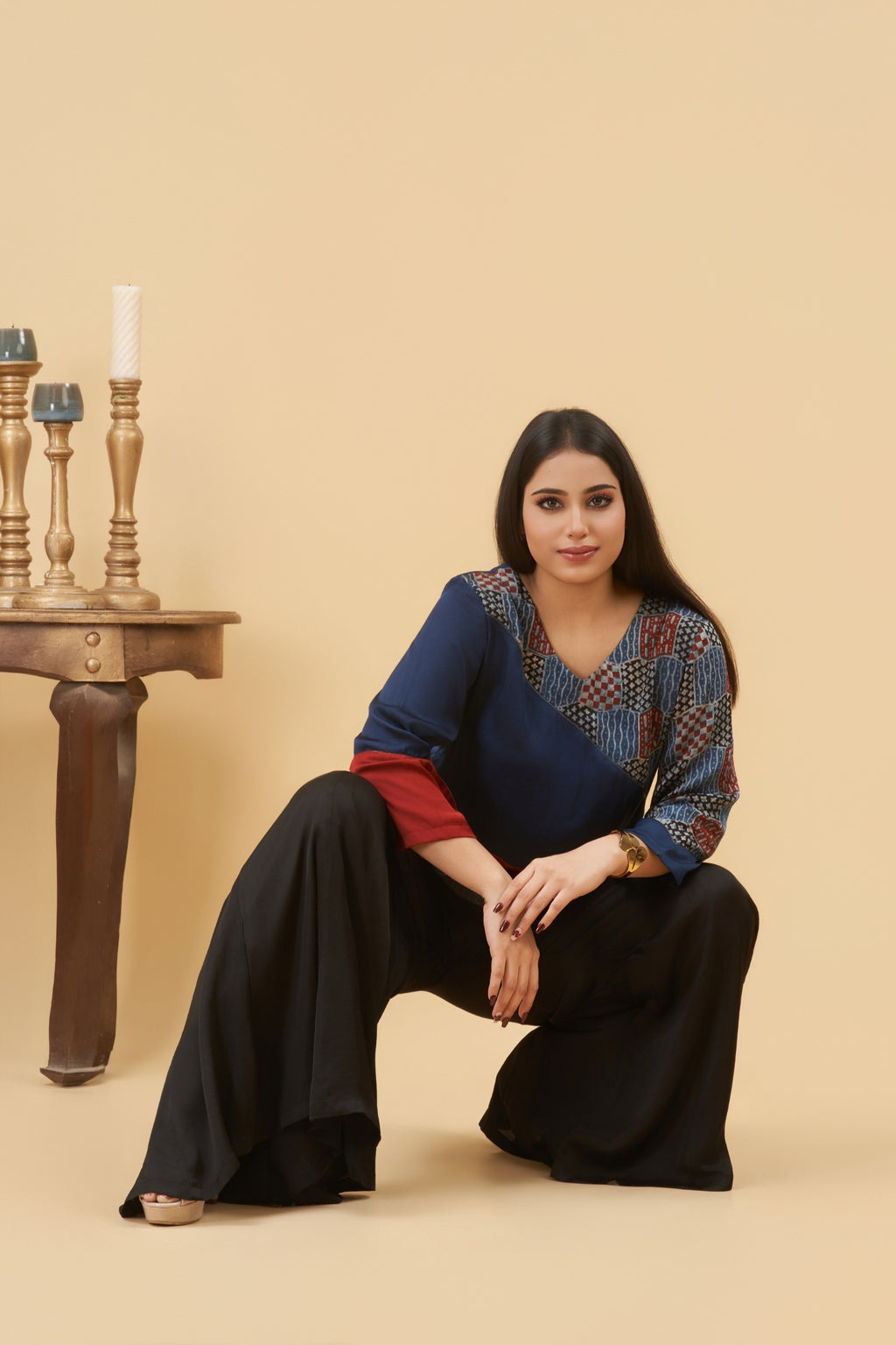 Aira V-Neck Ajrakh Top