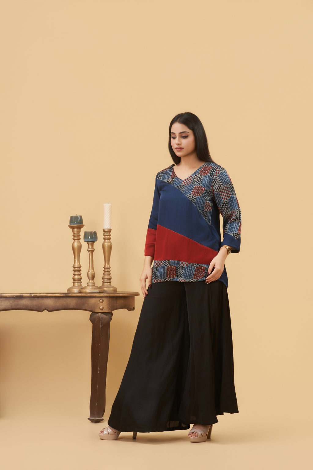 Aira V-Neck Ajrakh Top