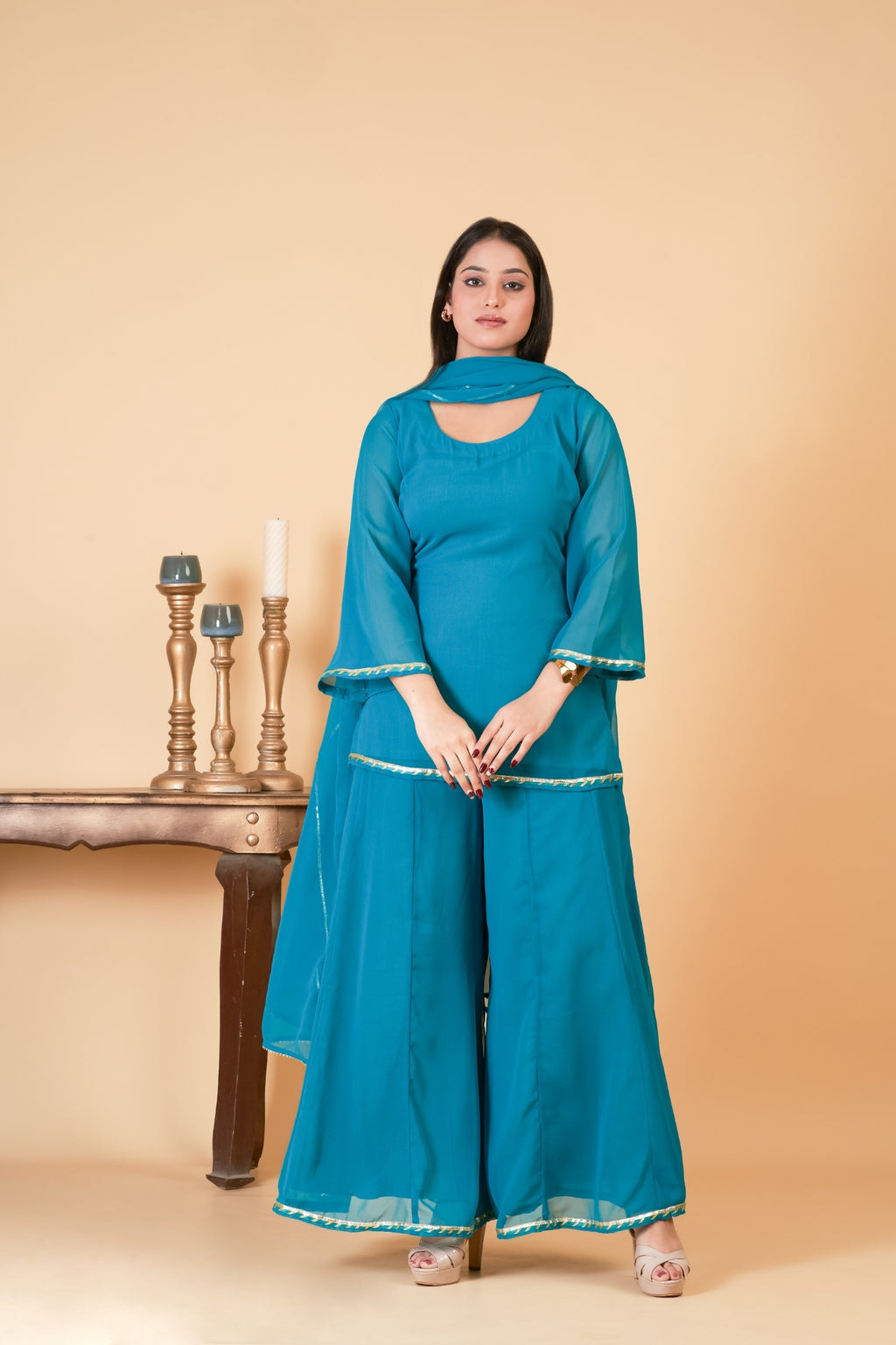 Turquoise Sharara Set