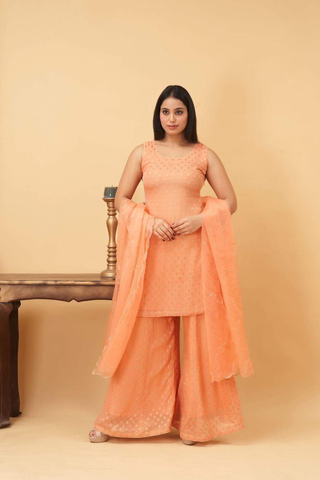 Peach Sharara Set