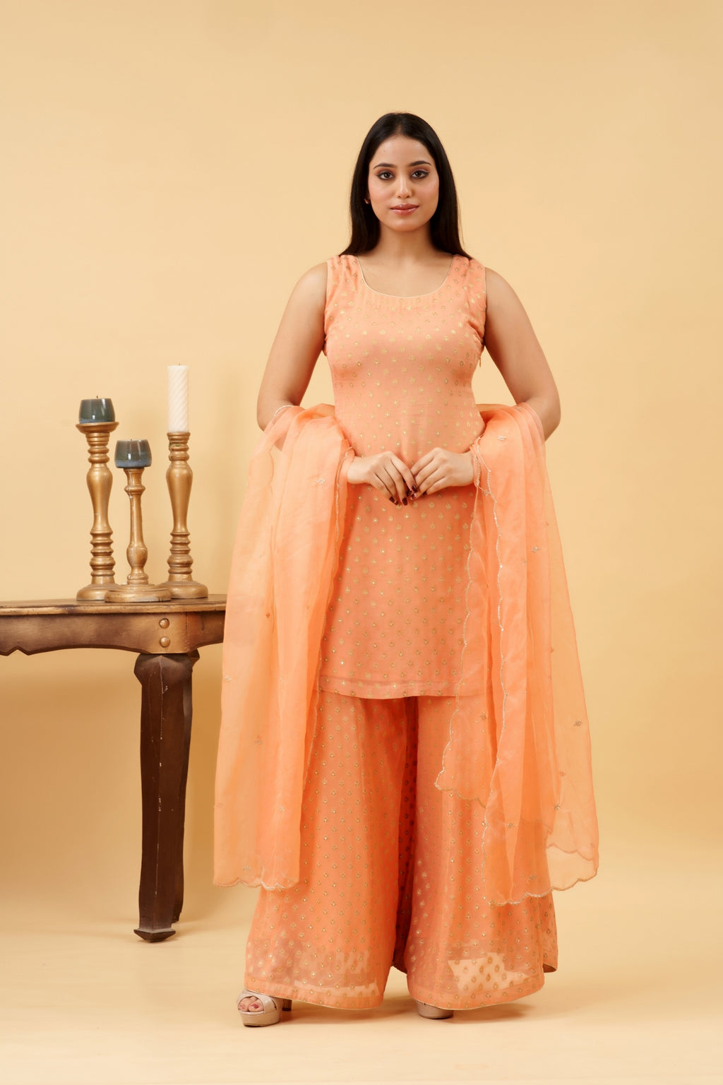 Peach Sharara Set