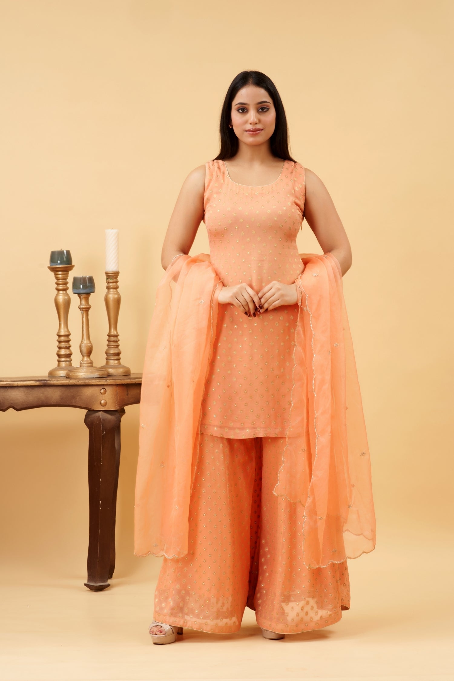 Peach Sharara Set