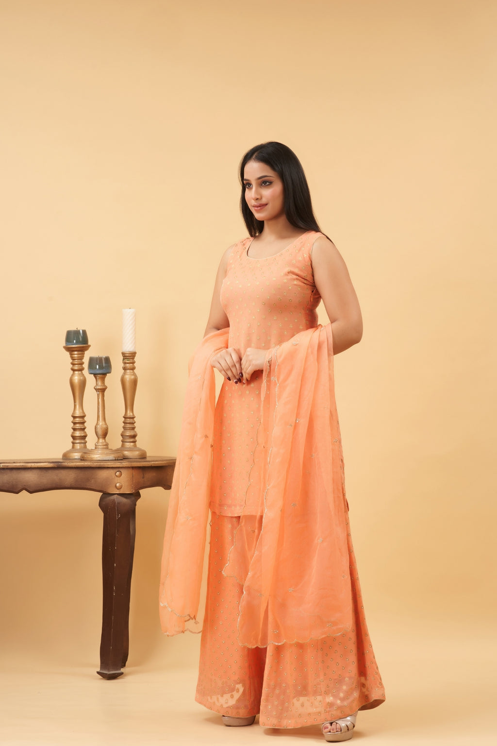 Peach Sharara Set