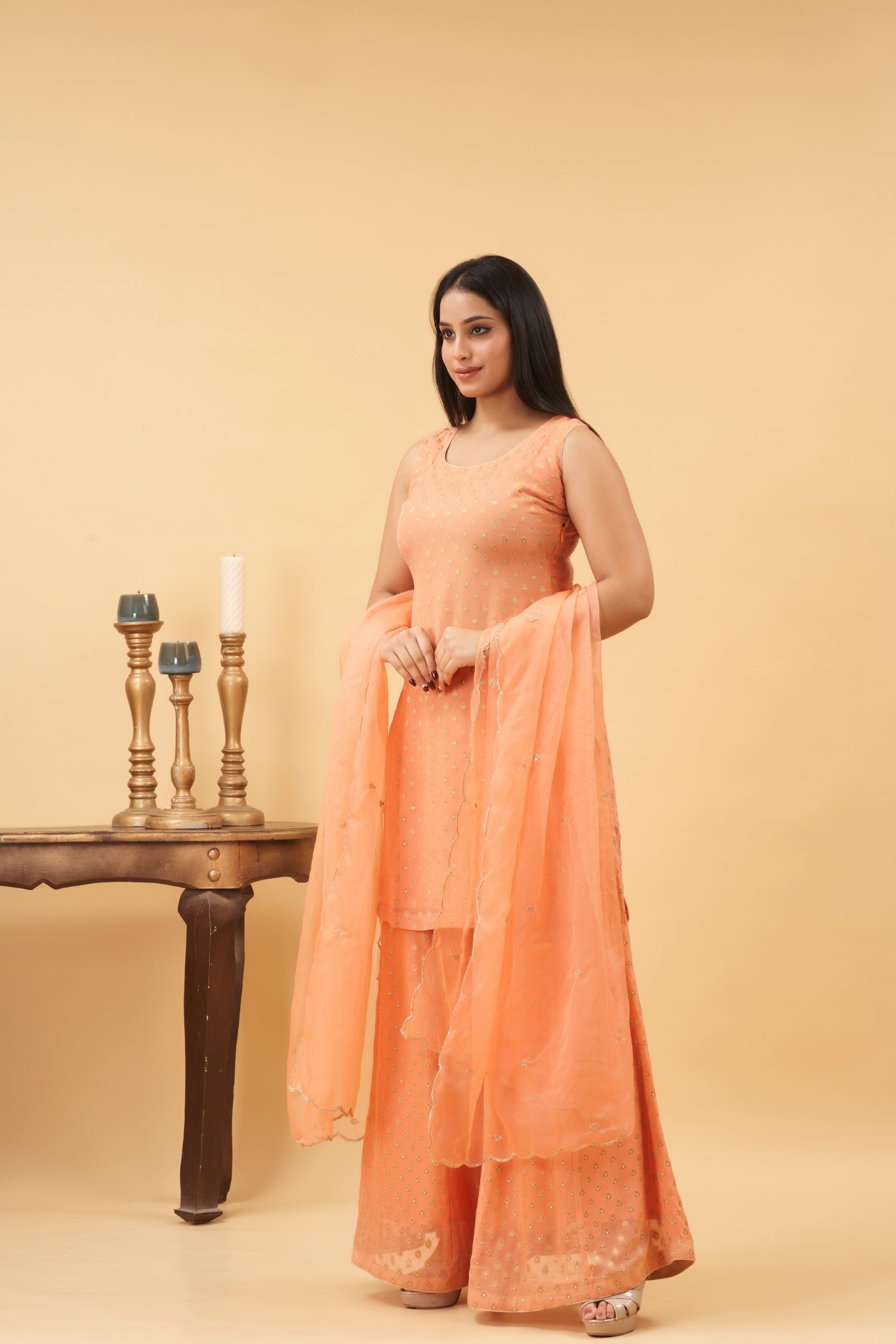 Peach Sharara Set