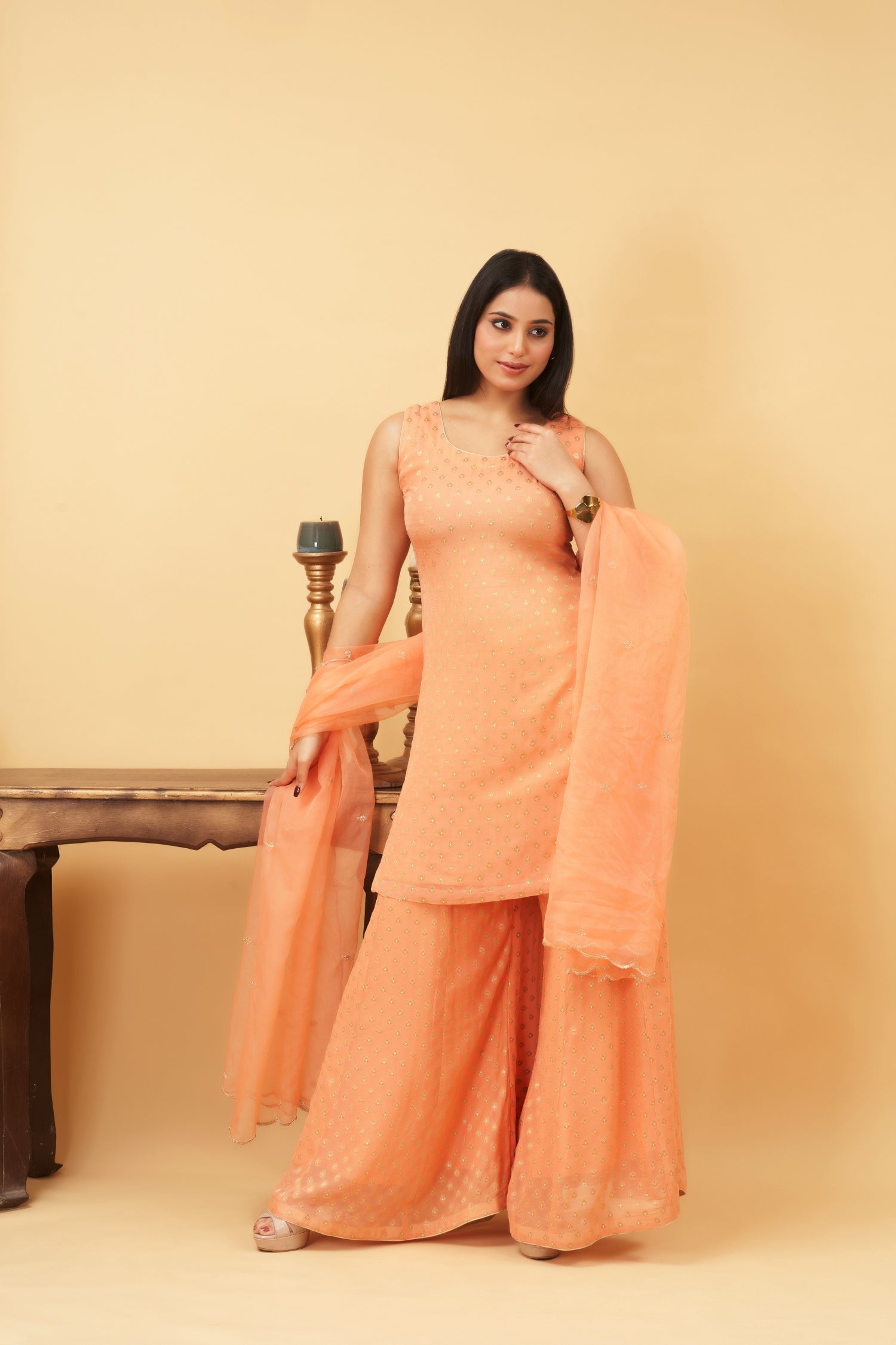 Peach Sharara Set