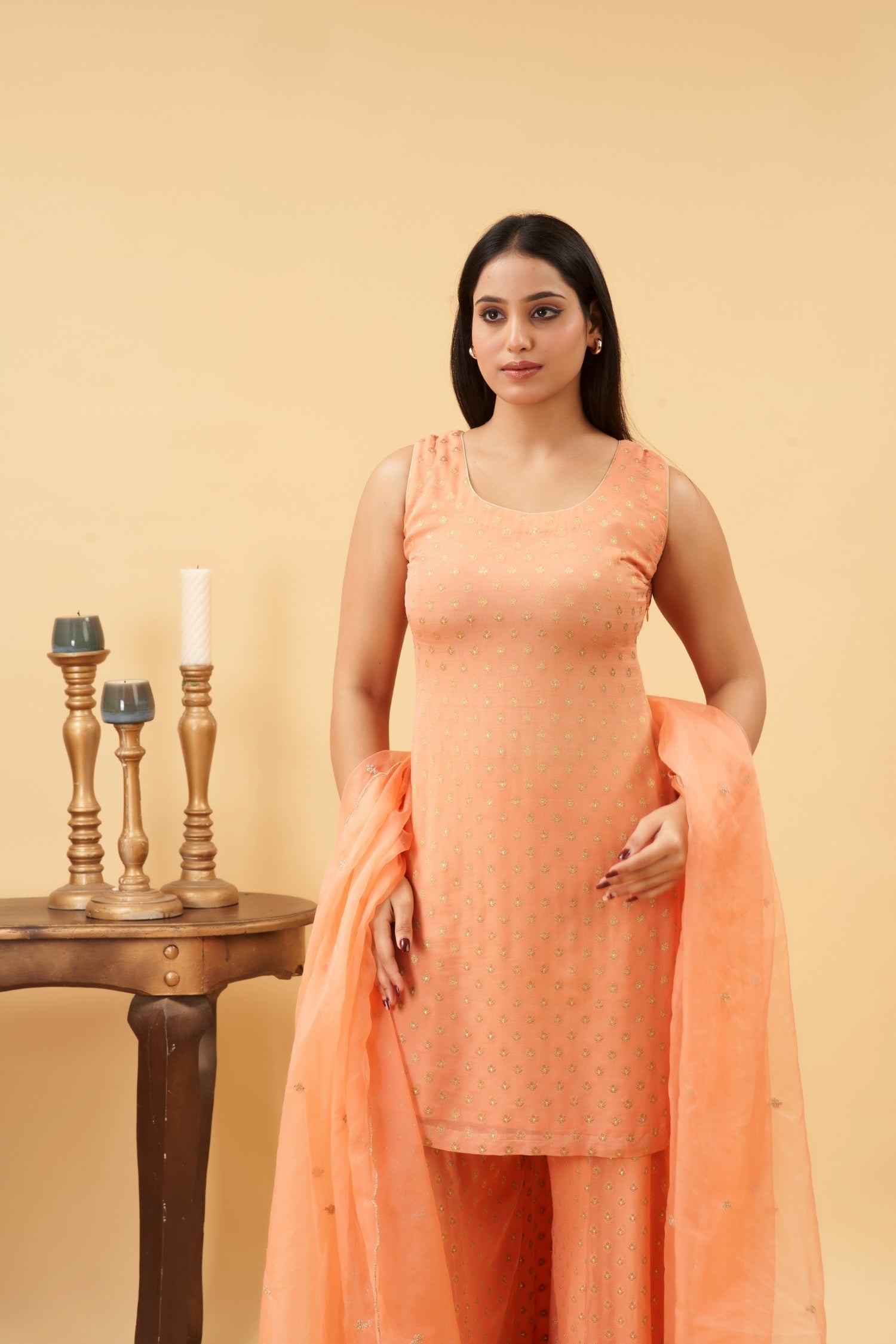 Peach Sharara Set
