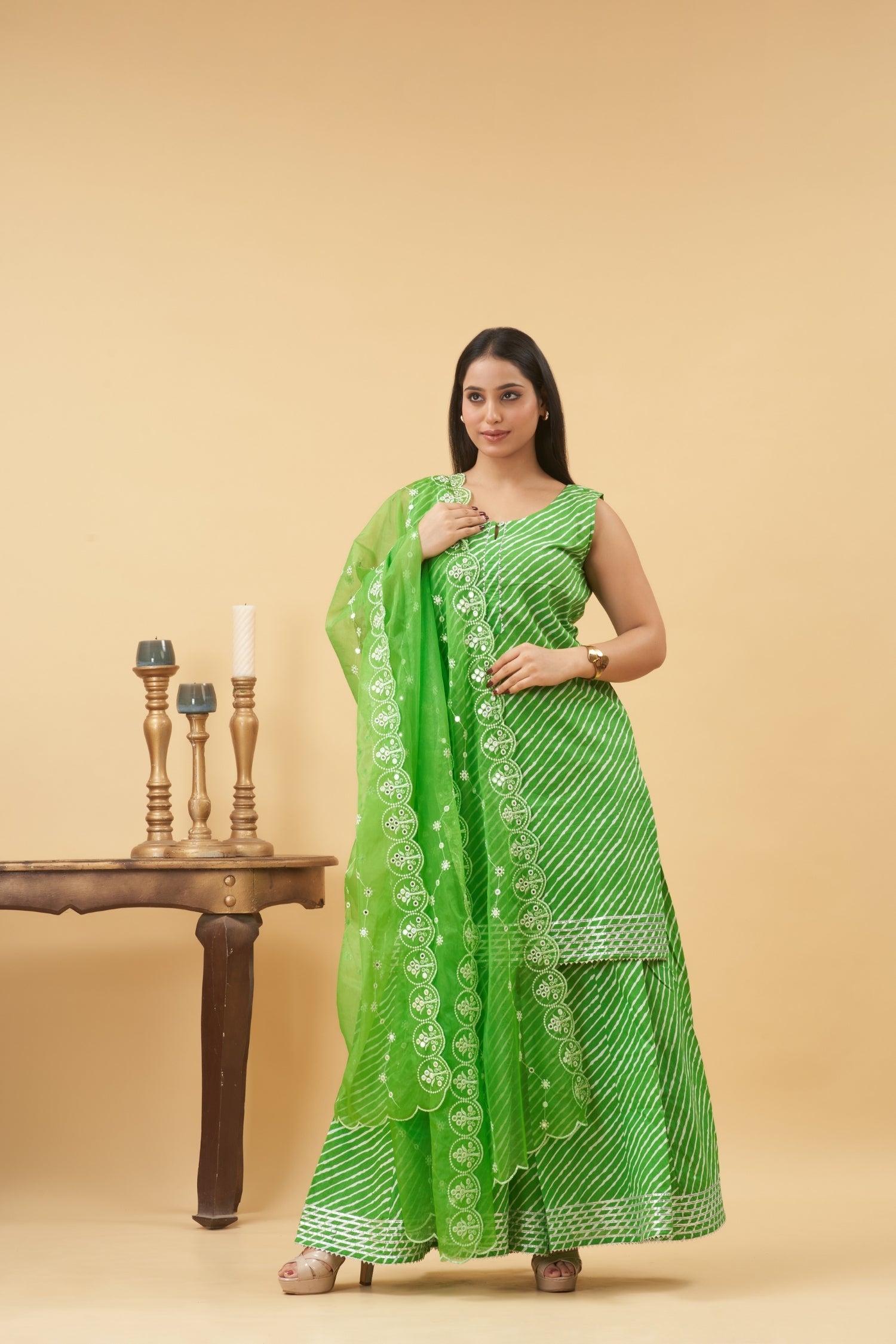 Green Lehariya Palazzo Set
