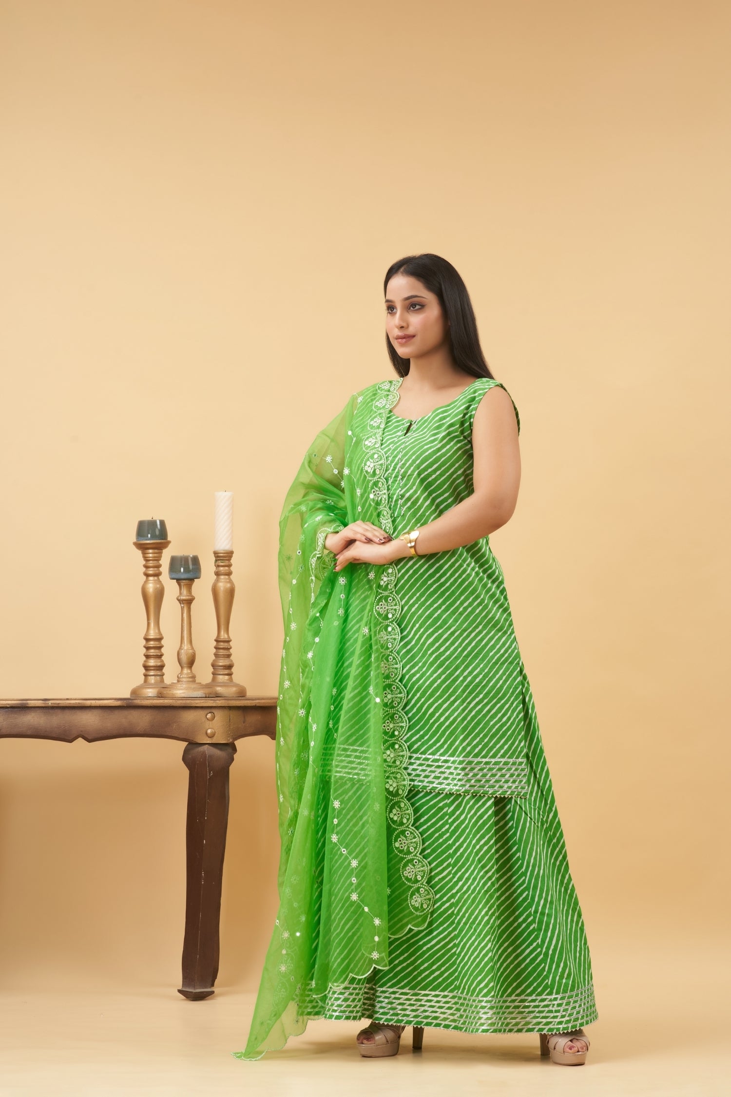 Green Lehariya Palazzo Set