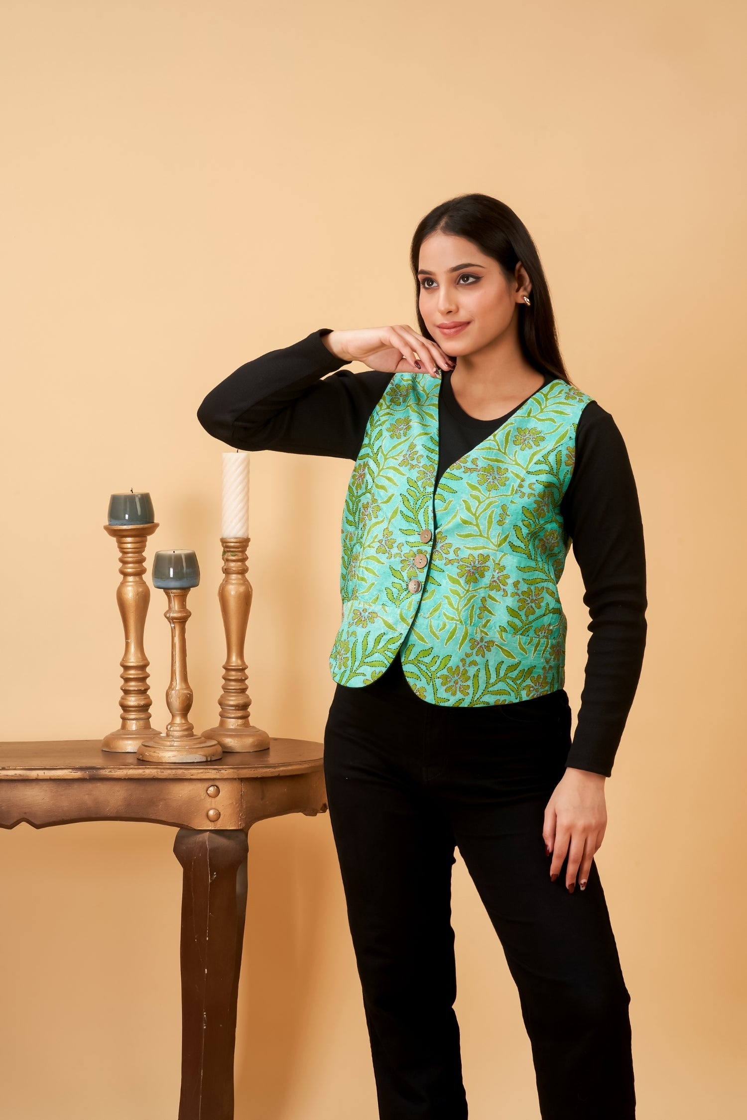 Turquoise Green Kantha Vest