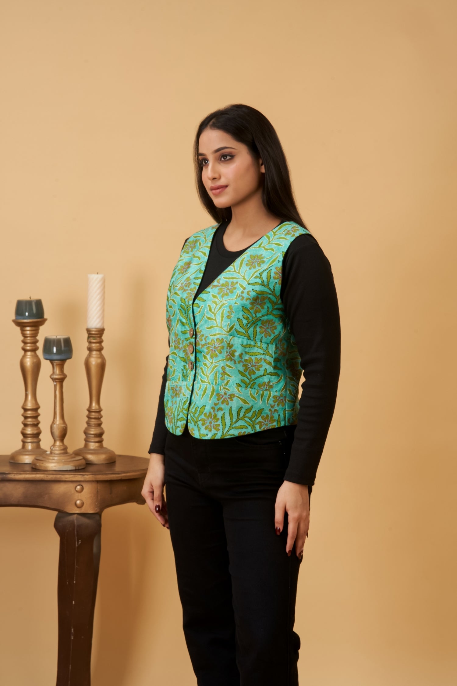 Turquoise Green Kantha Vest