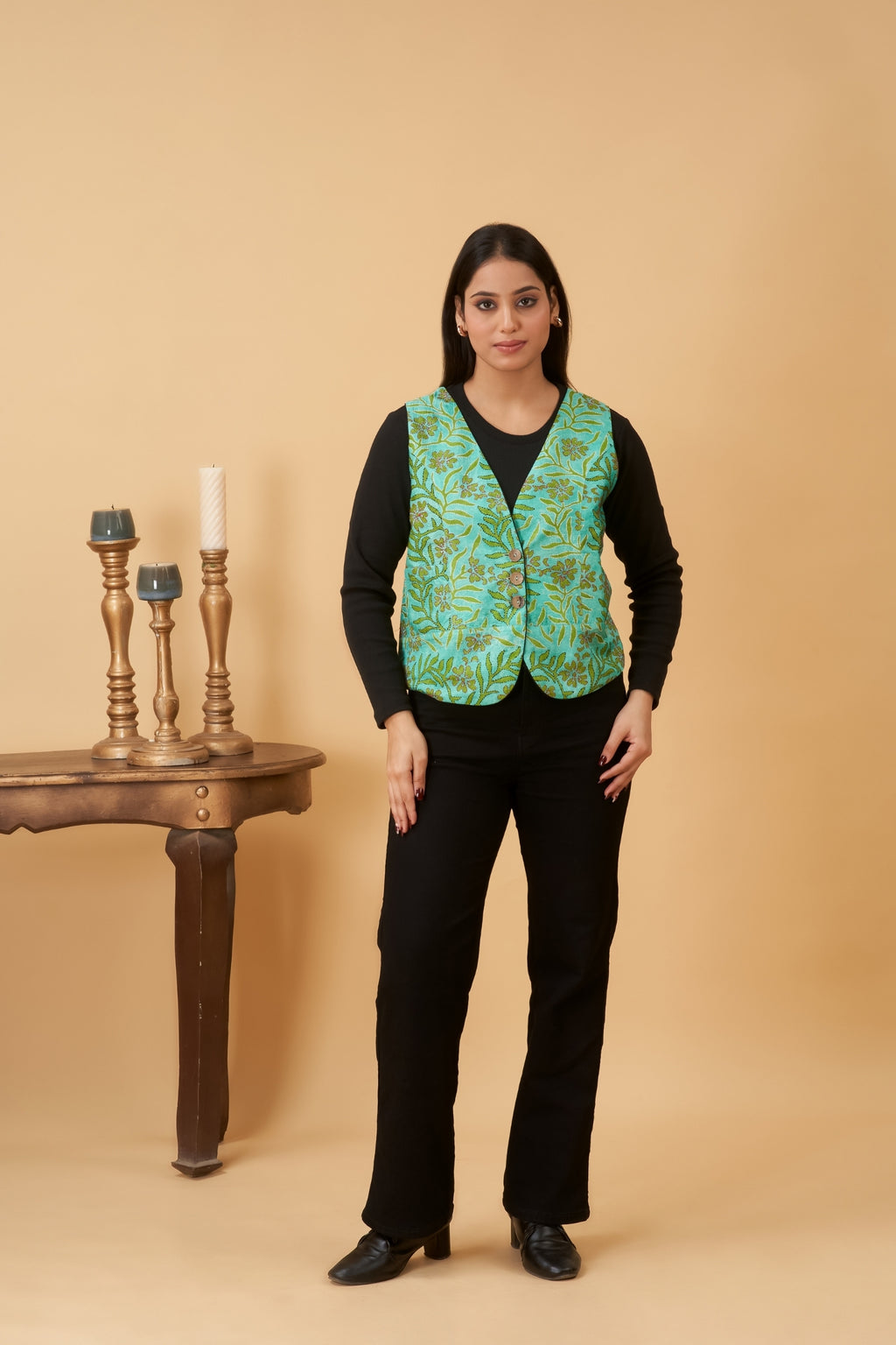Turquoise Green Kantha Vest