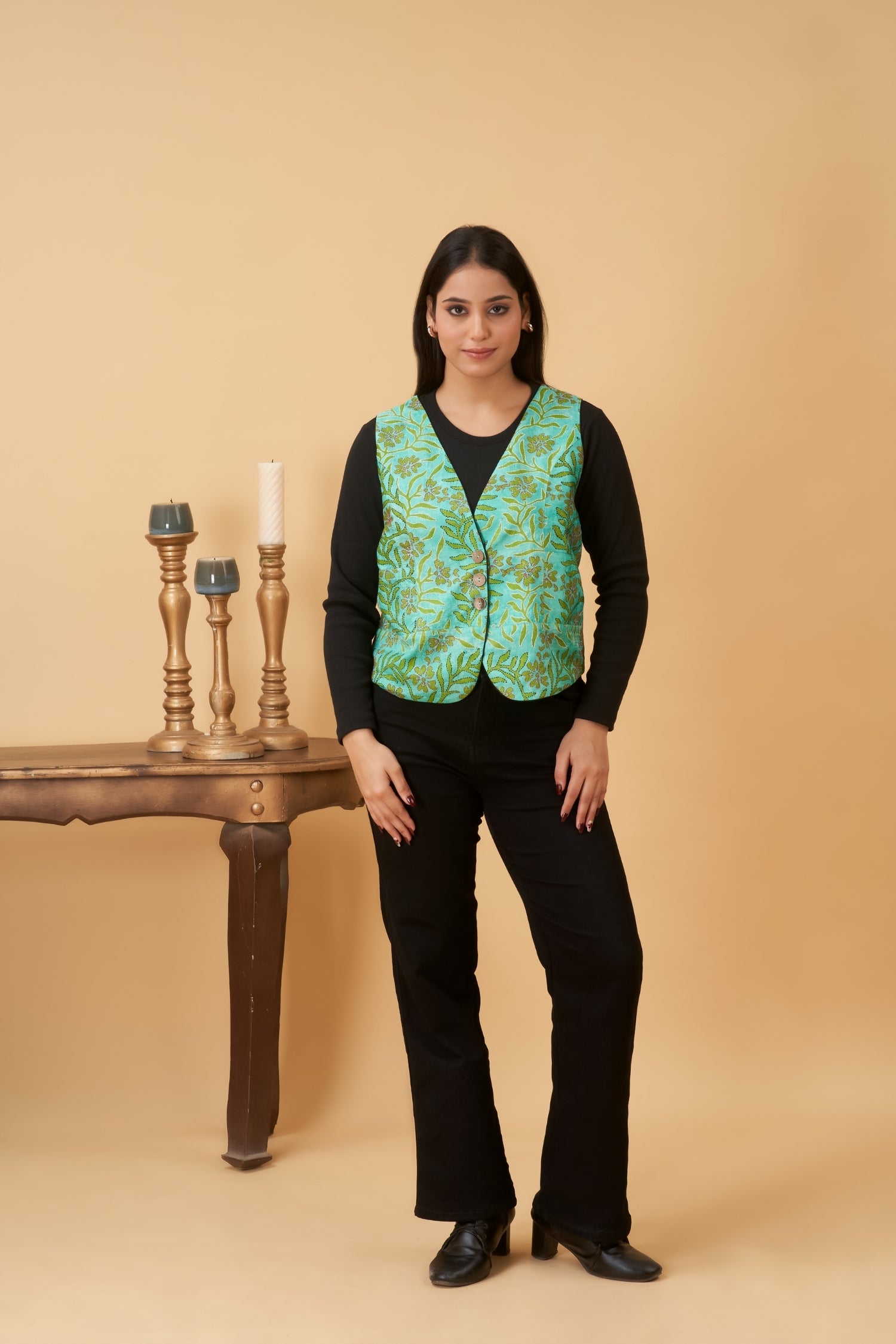 Turquoise Green Kantha Vest
