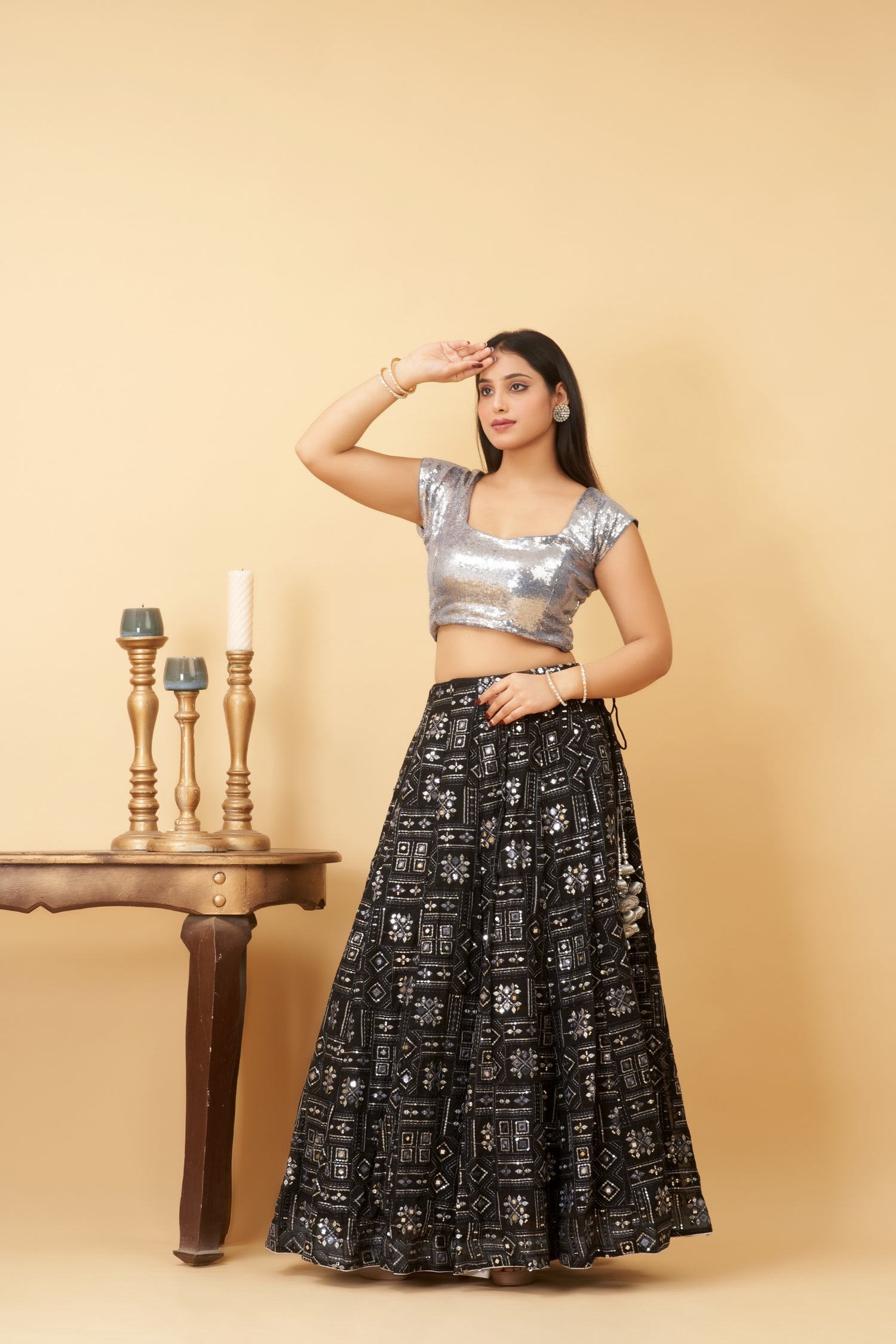 Black Sequin Lehenga Set