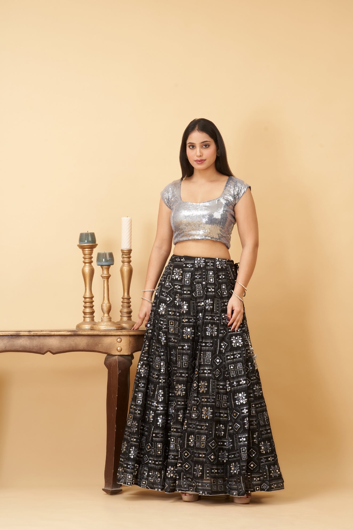 Black Sequin Lehenga Set