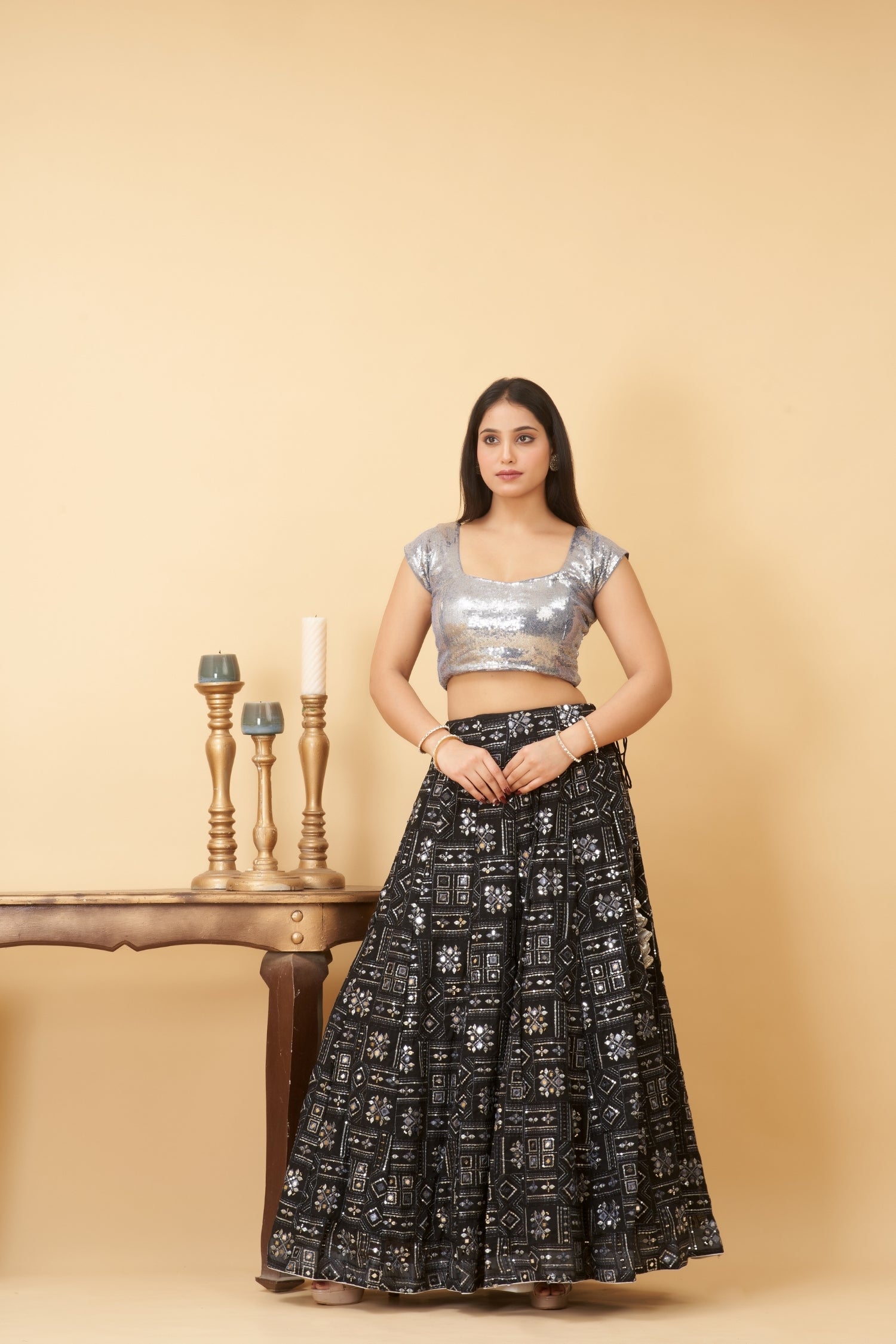 Black Sequin Lehenga Set
