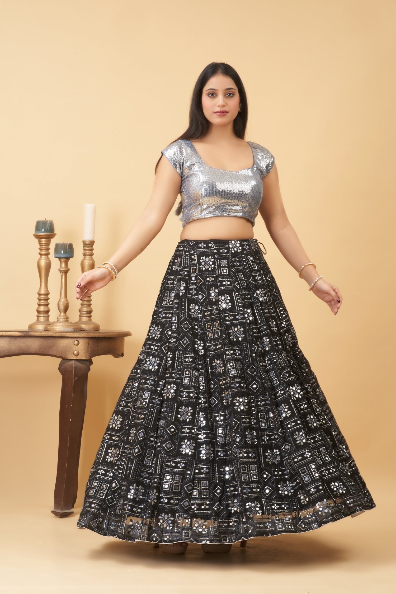 Black Sequin Lehenga Set