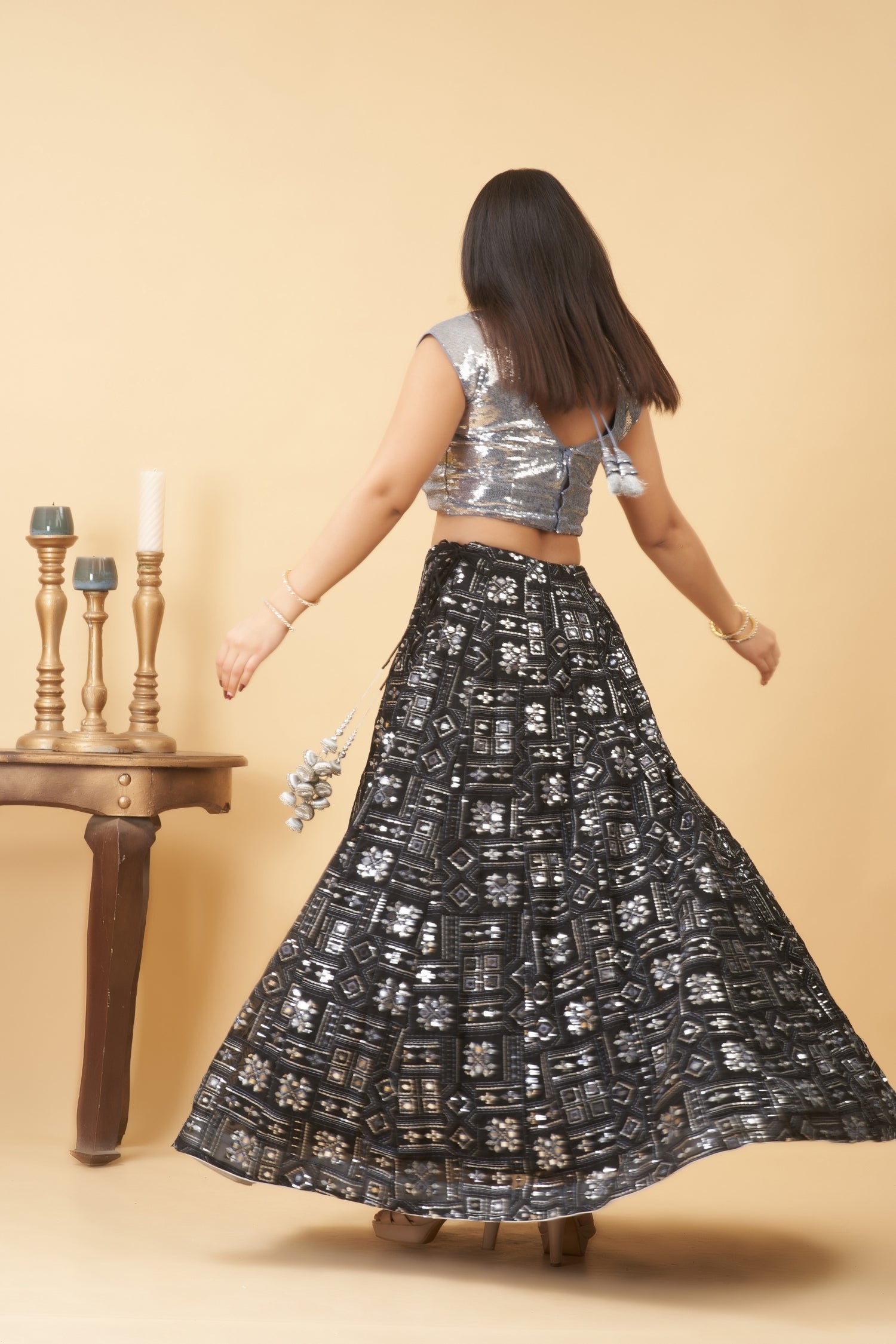 Black Sequin Lehenga Set