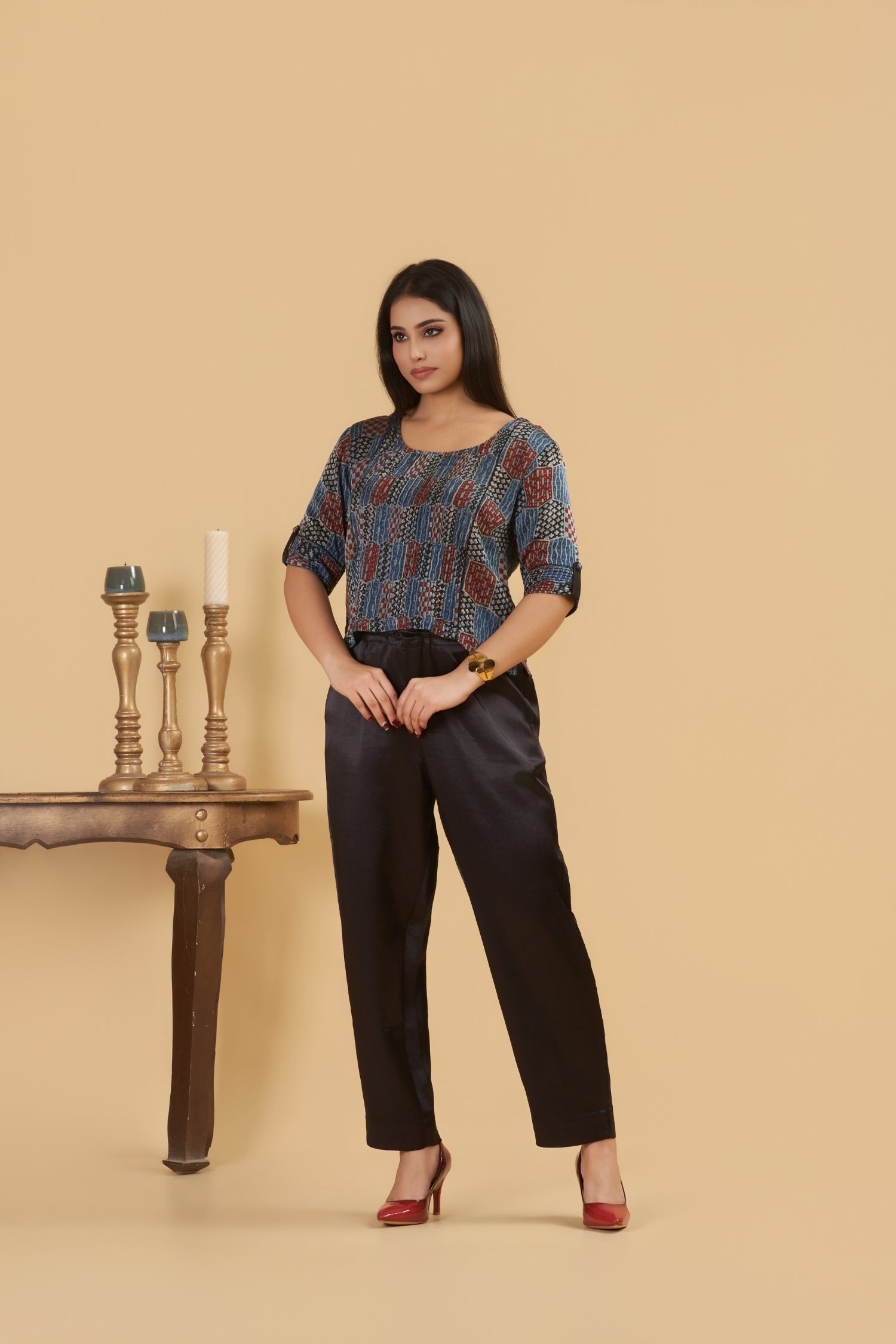 Noori Pintuck Ajrakh Top