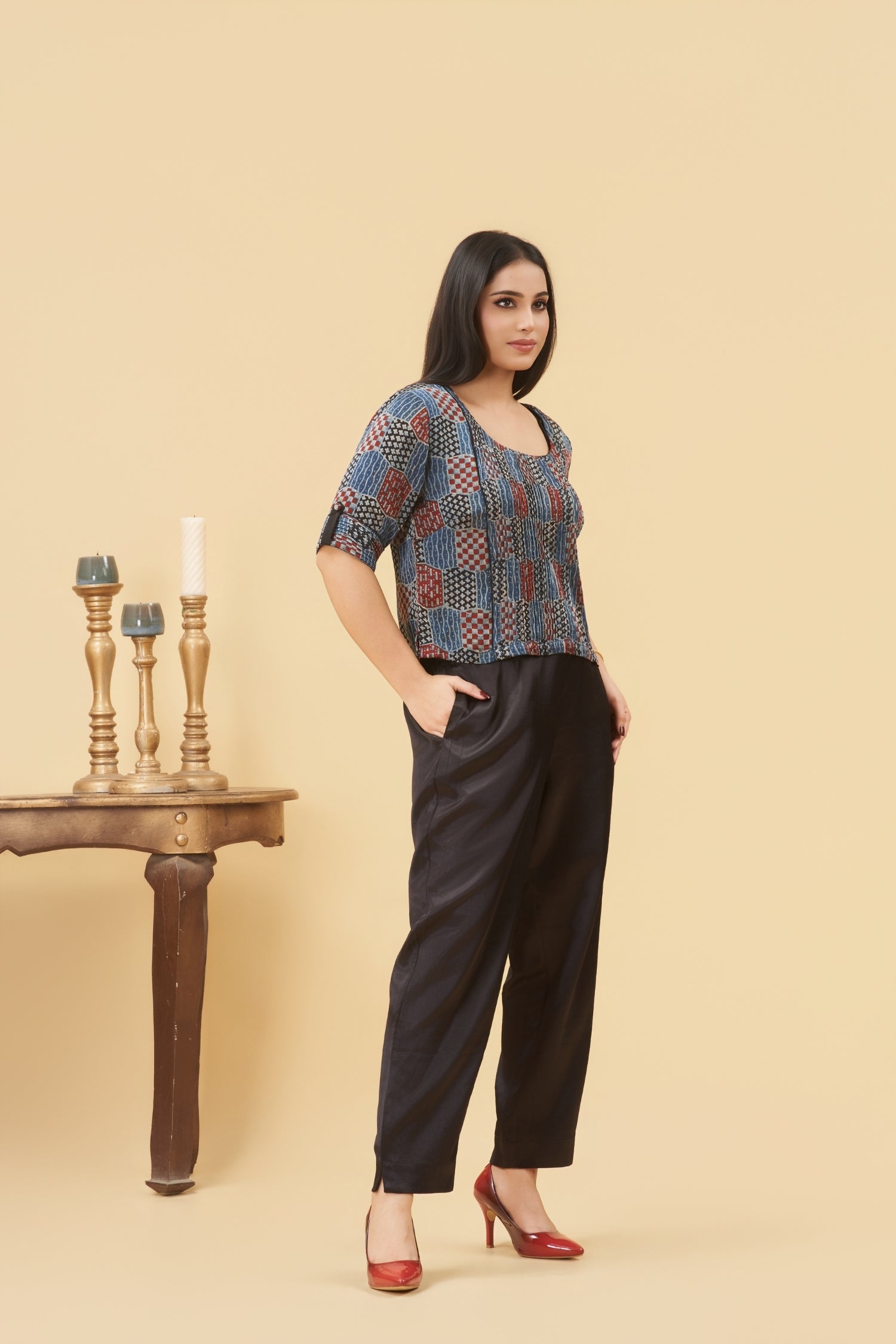 Noori Pintuck Ajrakh Top