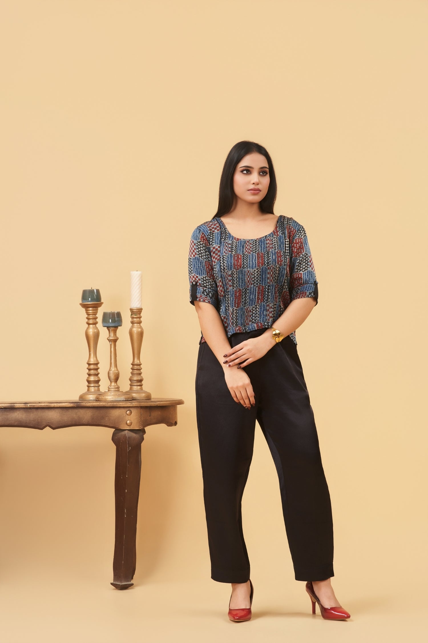 Noori Pintuck Ajrakh Top