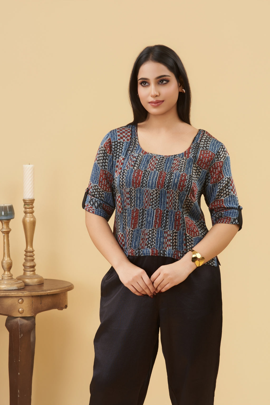 Noori Pintuck Ajrakh Top