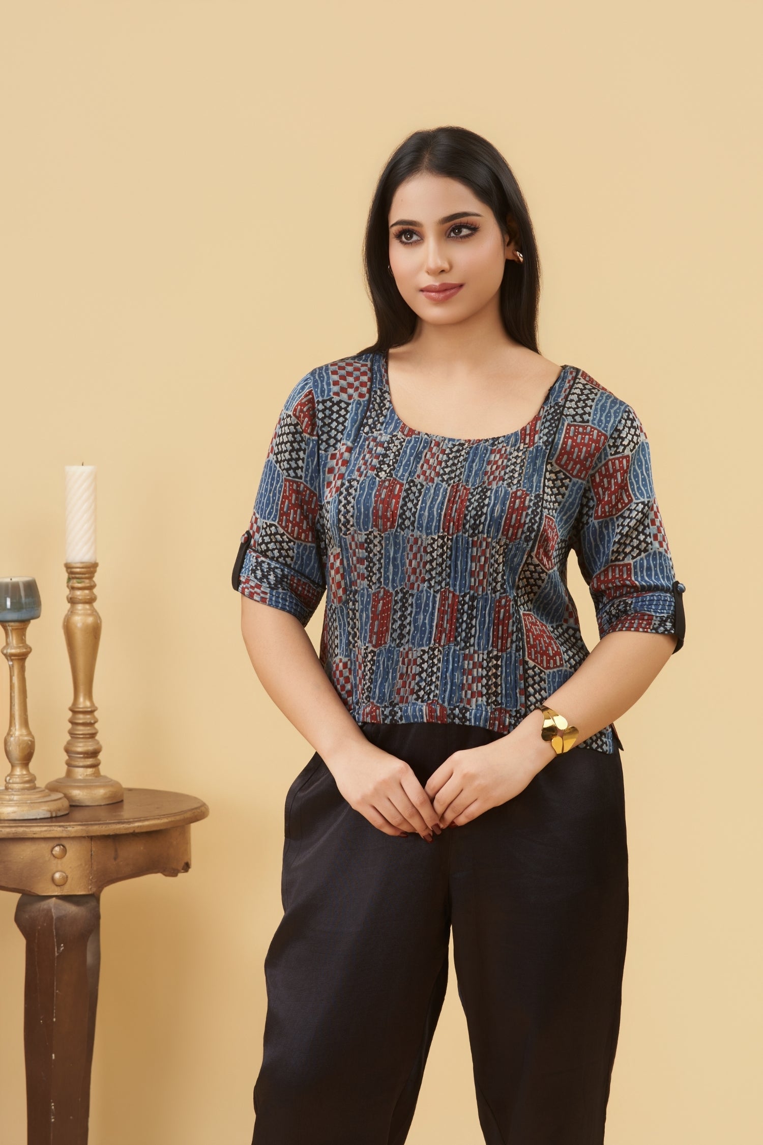 Noori Pintuck Ajrakh Top