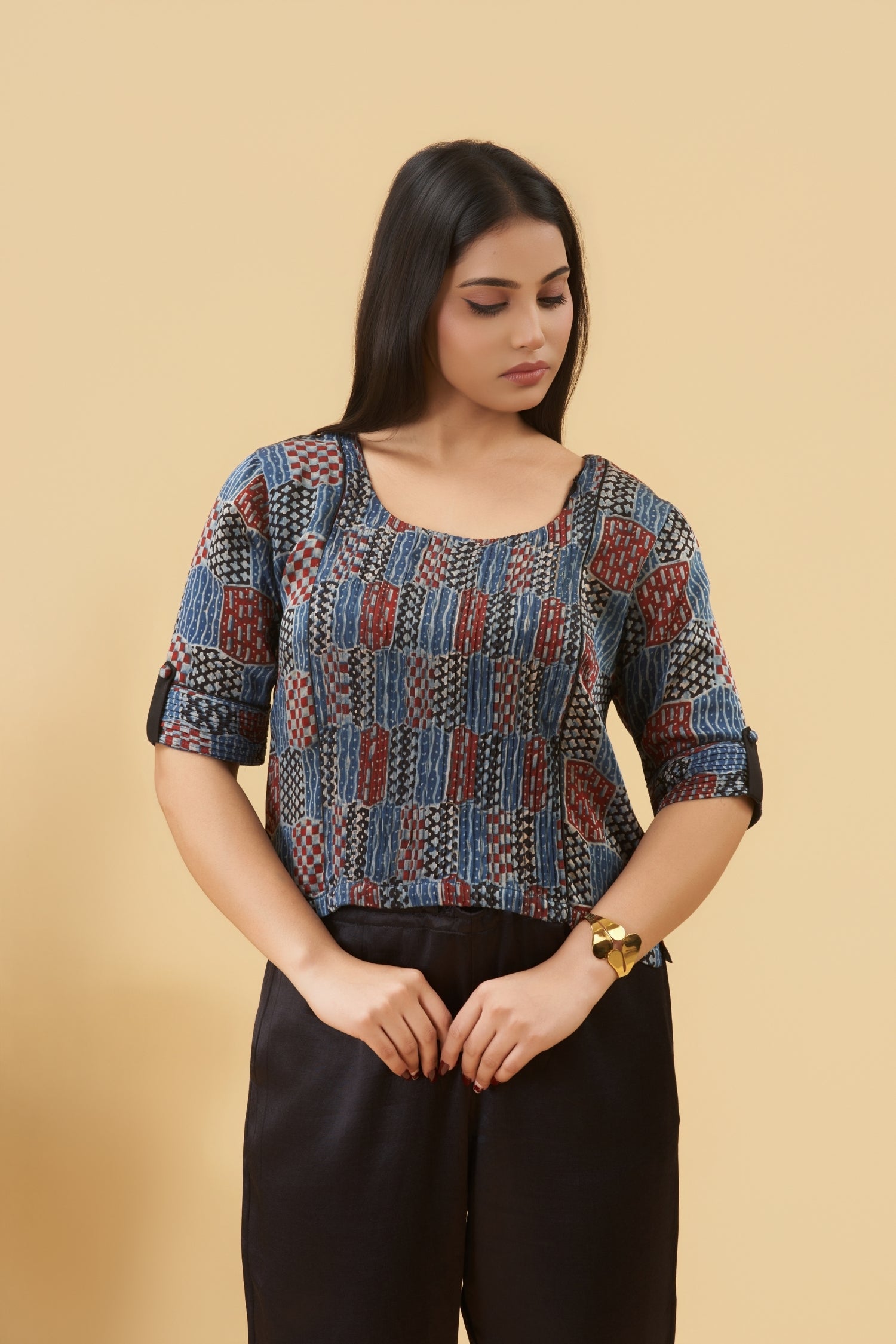 Noori Pintuck Ajrakh Top