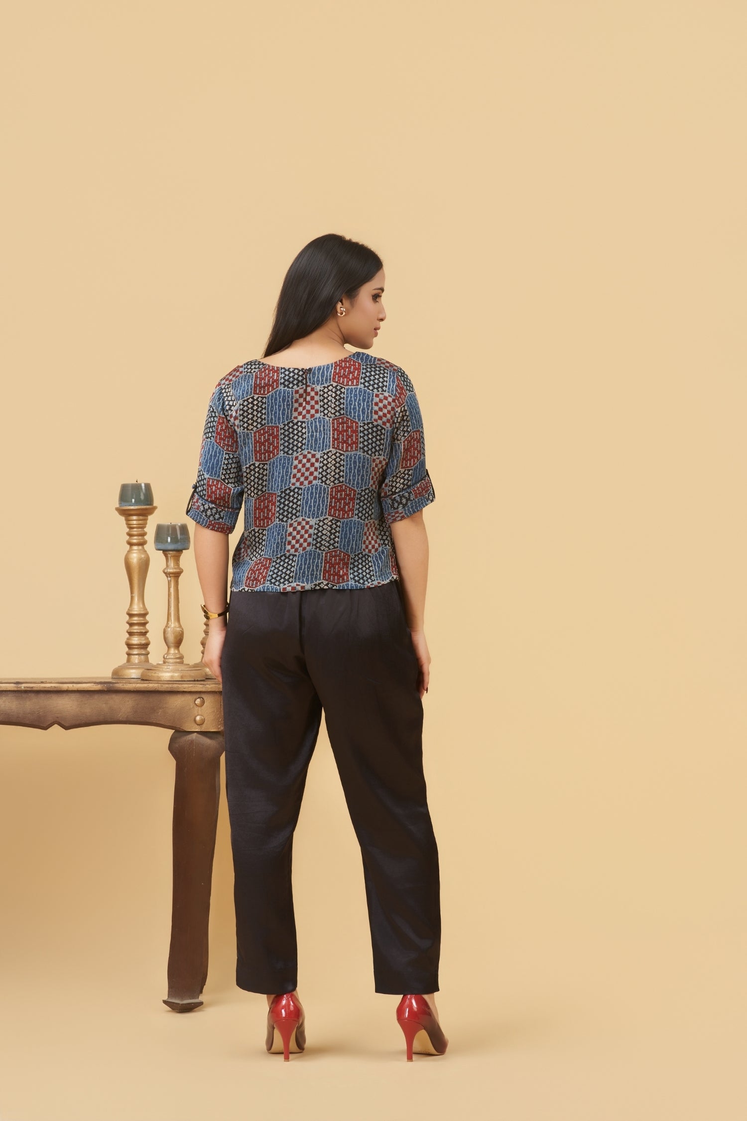 Noori Pintuck Ajrakh Top