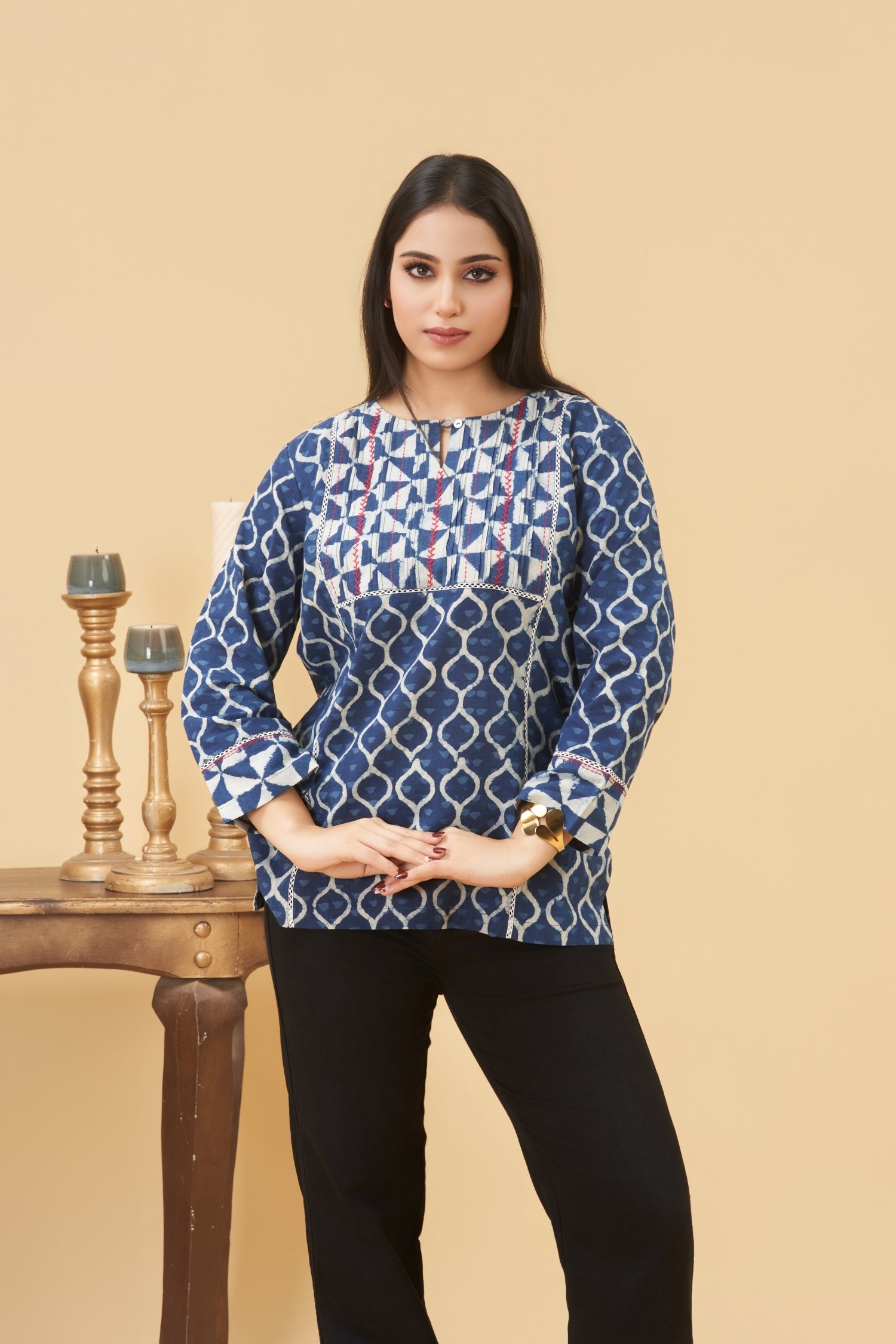 Tara Indigo Yoke Top